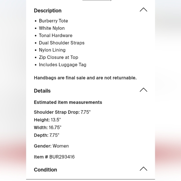 Burberry Large Nylon Tote Shoulder Bag. Off White. Burberry Bag Tag. - Picture 16 of 16